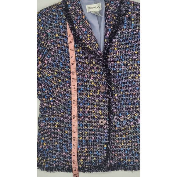Chadwick’s Tweed Confetti Blazer Coat Purple Size 6 Faux Pockets - Picture 10 of 12